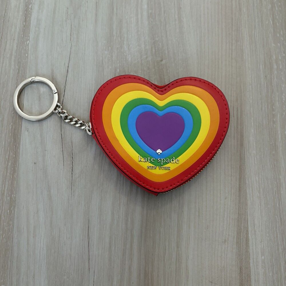 Kate Spade Love Shack Heart Coin Purse Keychain Rainbow
